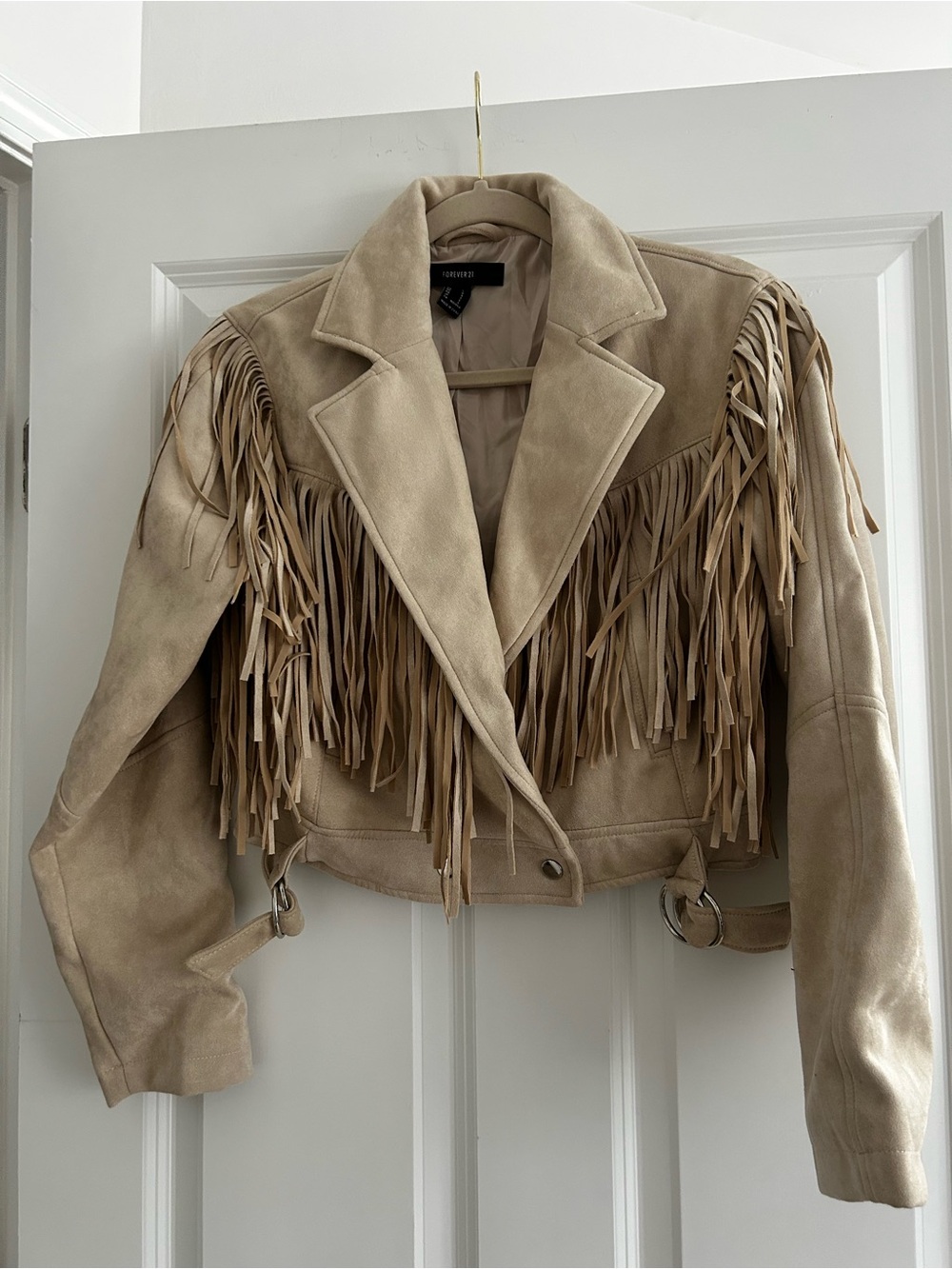 Forever 21 Beige Suede Fringe Cropped Jacket